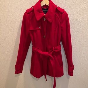 Express red wool pea coat with belt.  Size medium